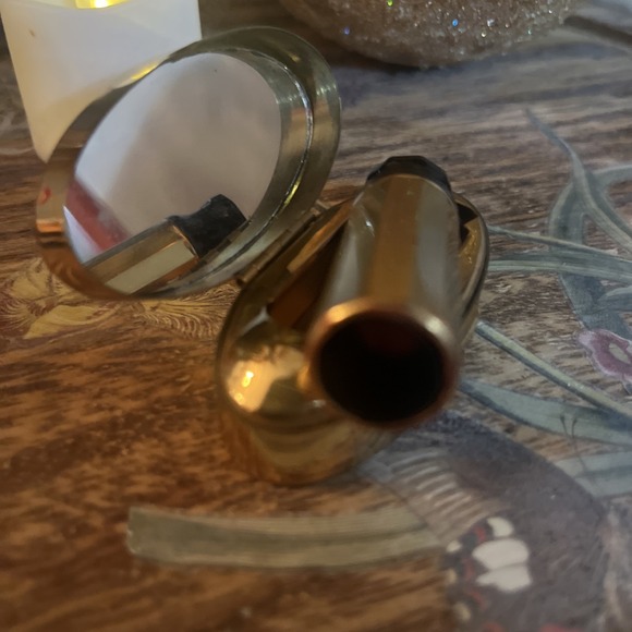 VTG MAX FACTOR Hi Society Gold Tone Lipstick Compact Mirror Clear Clear Red - Picture 6 of 6